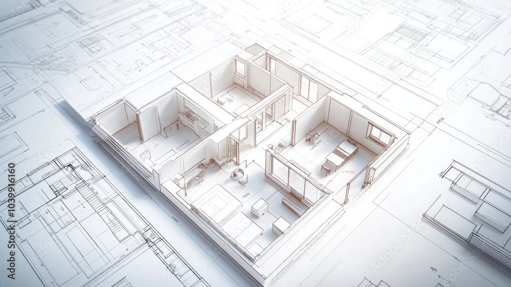 Architectural blueprint of a modern house layout and design. Architectural blueprint of a modern house layout and design.