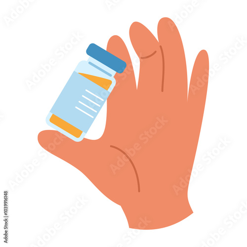 Hand holding an ampoule for medical injection. Vaccination and healthcare concept