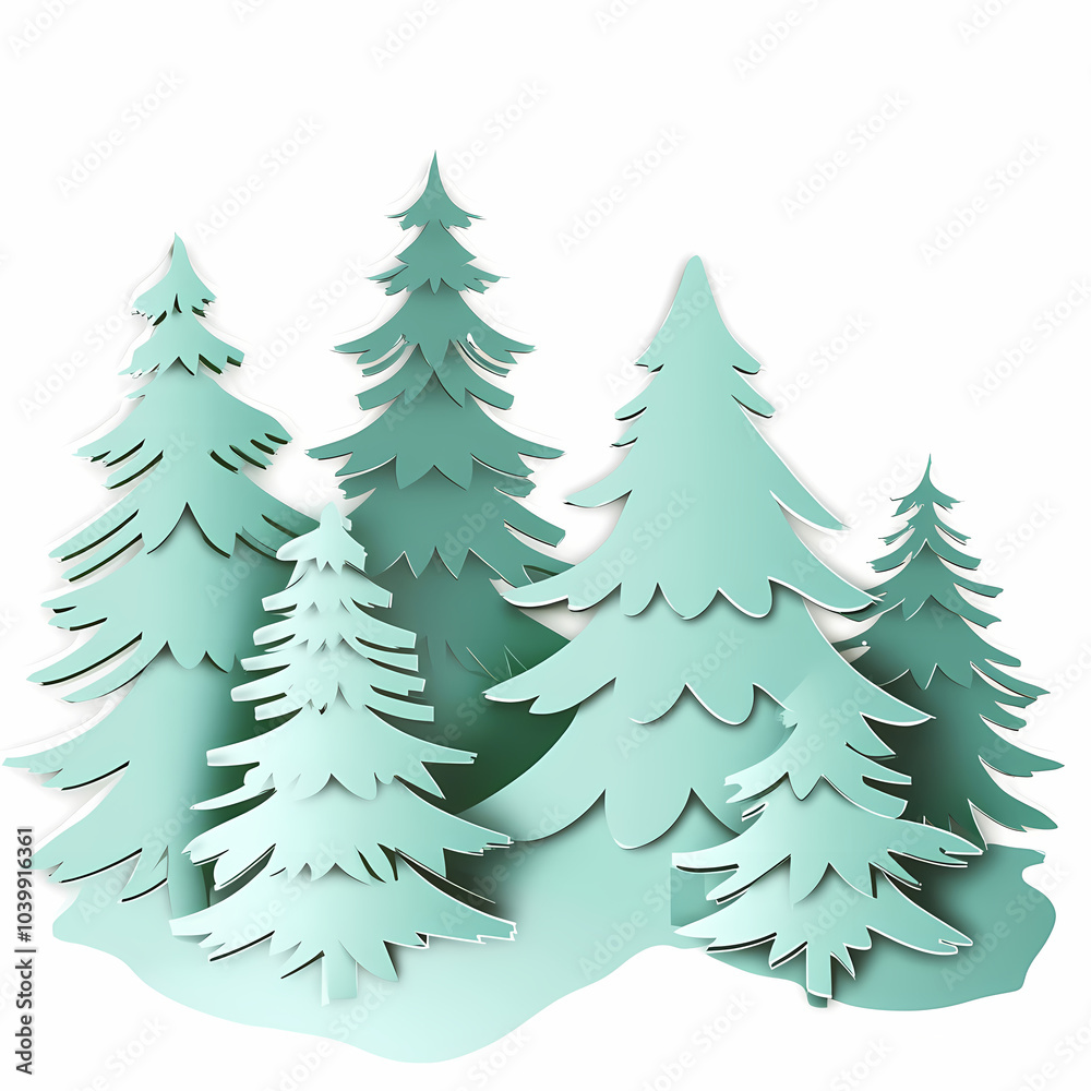 Obraz premium Winter forest silhouettes of fir trees and spruces with wood tree background.