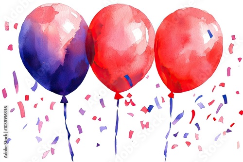 Colorful balloons with confetti on a white background. photo