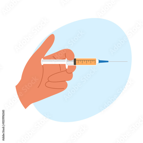 Hands holding a syringe with liquid for beauty injection. Healthcare concept