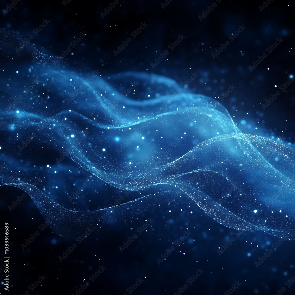 Fototapeta premium Dark Blue Background Accented by Bright Glowing Particles