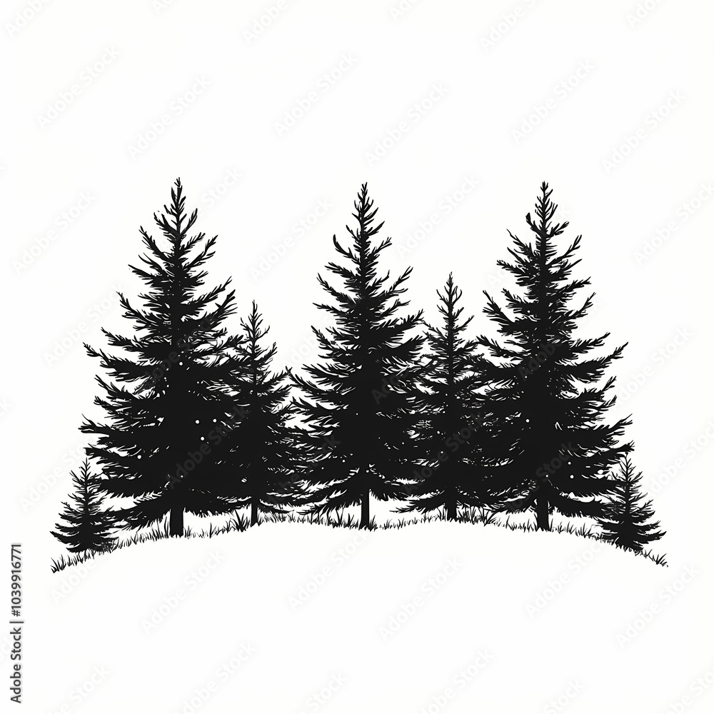 Fototapeta premium Winter forest silhouettes of fir trees and spruces with wood tree background.