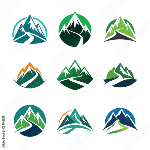 Set of Mountain Trail Logo Vector Illustrations