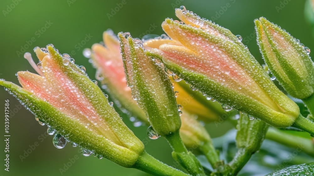 Delicate Buds with Dew Drops on Soft Petals Delicate Buds with Dew Drops on Soft Petals