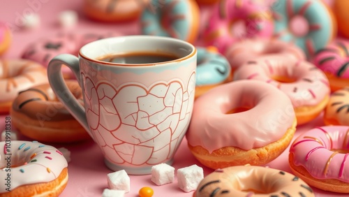 Wallpaper Mural A cup of coffee with donuts and marshmallows. Torontodigital.ca