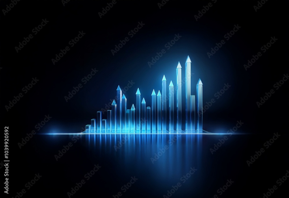 A stylized blue glass bar graph with glowing blue lines on a dark background. A stylized blue glass bar graph with glowing blue lines on a dark background.