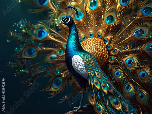 peacock with feathers