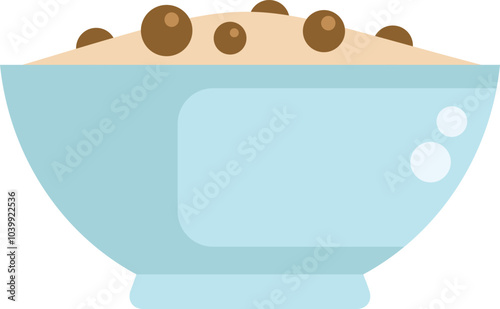 Simple vector illustration of a blue bowl filled with cereal and chocolate chips, perfect for breakfast