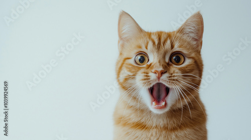 Angry and surprised cat isolated white background with a funny and excited expression