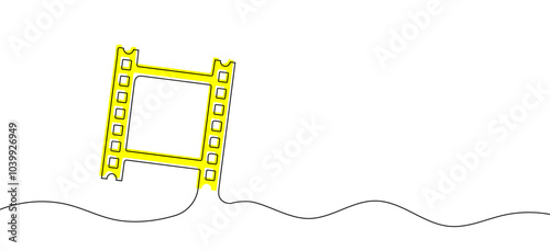Vector continuous line drawing of cinema film strip frame icon on white background