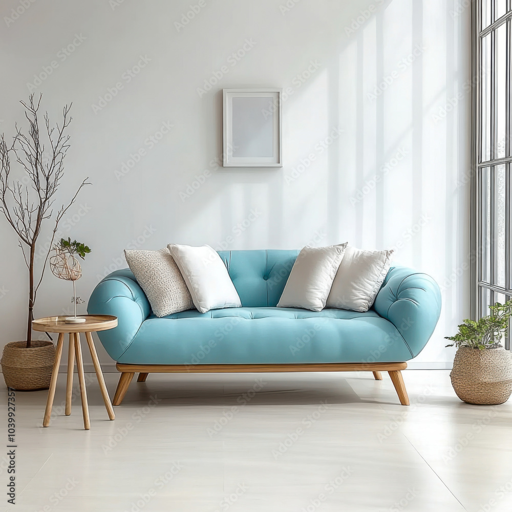 sofa in spacious room against blank white wall with copy space Scandinavian interior design of modern living room sofa in spacious room against blank white wall with copy space Scandinavian interior design of modern living room
