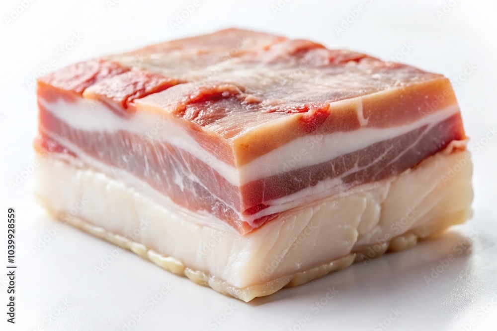 Double Exposure Photography of Raw Lard and Pork Fat on White Background for Culinary Art Double Exposure Photography of Raw Lard and Pork Fat on White Background for Culinary Art