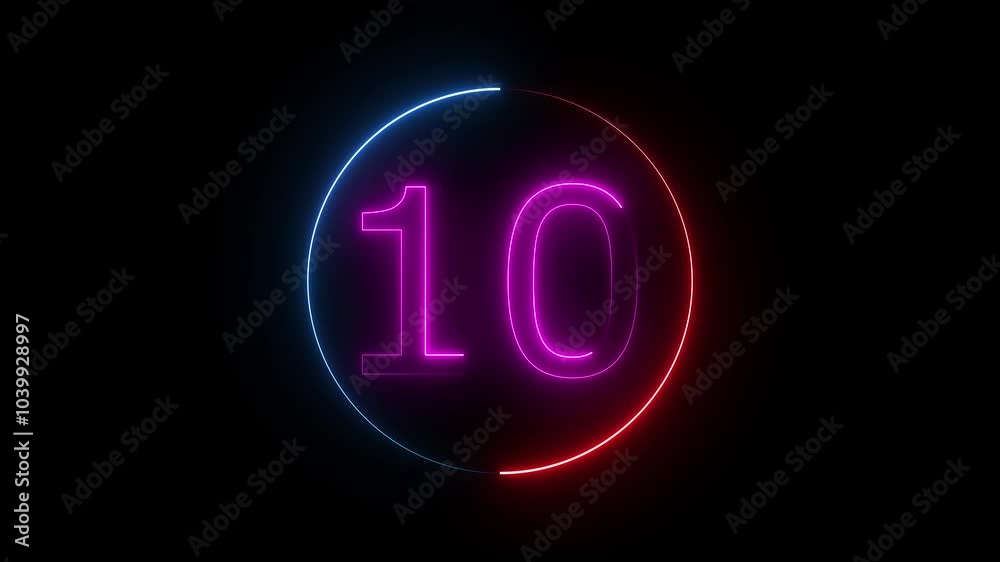 10 neon glowing text icon animation on background. 10 neon glowing text icon animation on background.