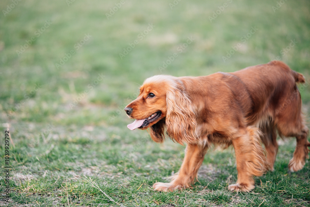 Cute red English Cocker Spaniel on a walk Cute red English Cocker Spaniel on a walk