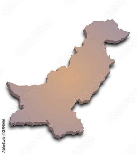  Pakistan country 3d map with color. pak, PK, Islamic republic of Pakistan