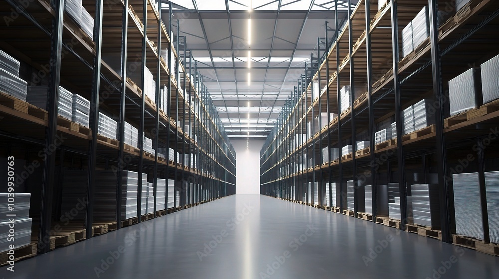 Fototapeta premium Spacious Warehouse with Organized Shelving Units