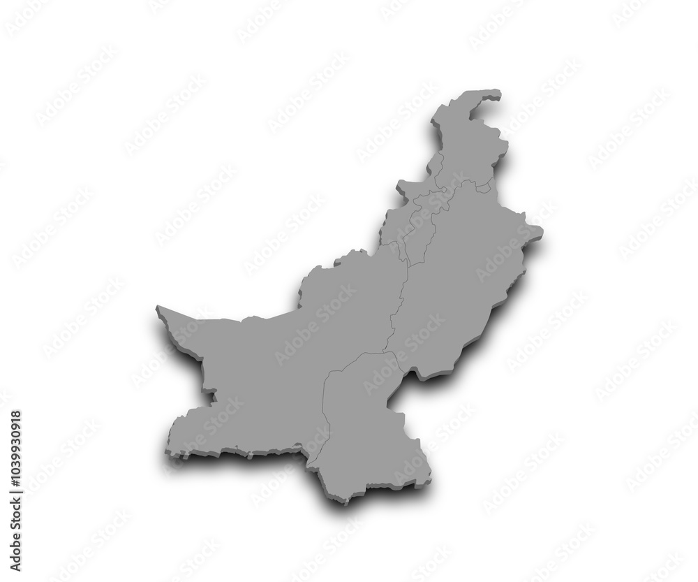  3d Pakistan map without kashimr. pak, PK, Islamic republic of Pakistan