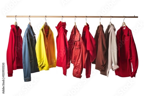 Jacket white background clothesline coathanger. photo