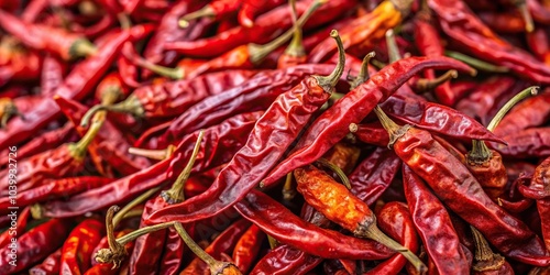 Close-up shot of textured dry red chili peppers