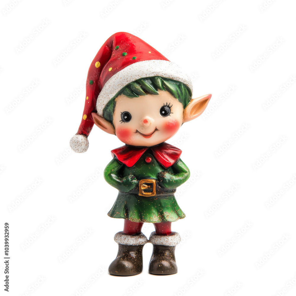 Cheerful Holiday Elf with Christmas Hat and Green Outfit Cheerful Holiday Elf with Christmas Hat and Green Outfit