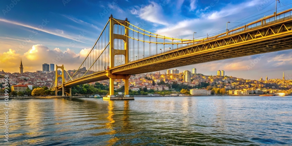 Naklejka premium Close-up shot of the Golden Bridge spanning across the Golden Horn Bay in Russia