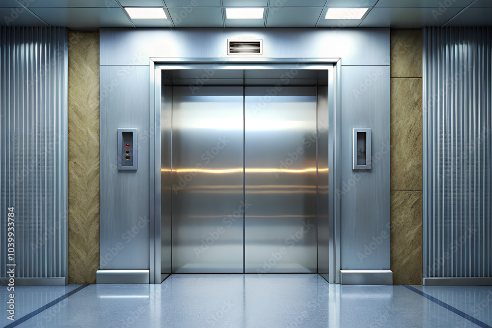 Elevator with closed doors Elevator with closed doors