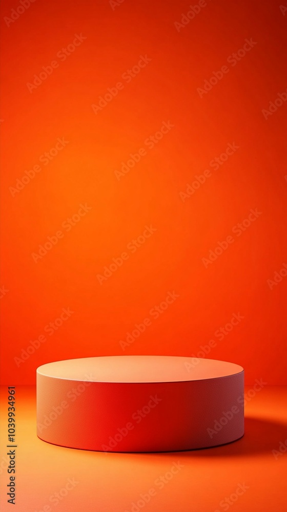 Minimalist product display podium in vibrant orange setting, showcasing sleek cylindrical platform against gradient background. Perfect for modern branding. Minimalist product display podium in vibrant orange setting, showcasing sleek cylindrical platform against gradient background. Perfect for modern branding.