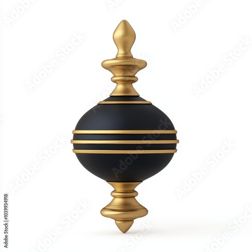 Elegant black and gold decorative finial, isolated on a white background. photo