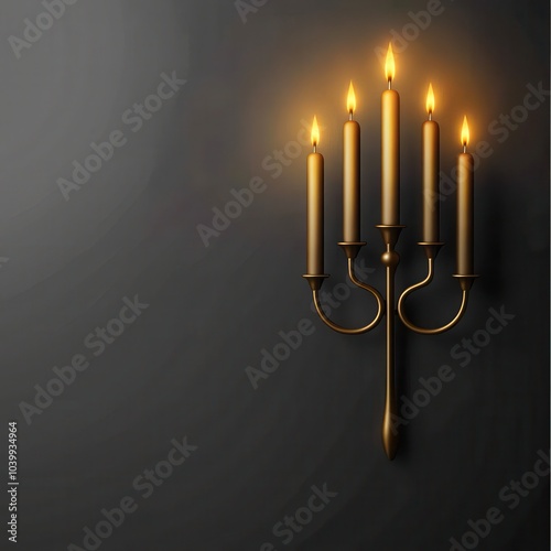 Elegant candle holder with five candles, warm glow on dark background. photo