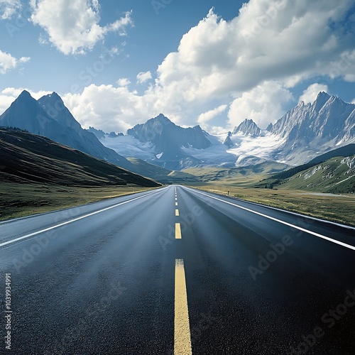 Peaceful Roadway with Enchanting Mountains Rising in the Background