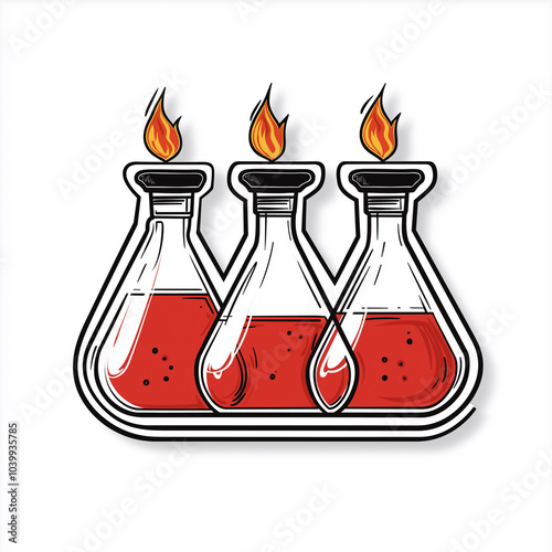 Colorful Laboratory Flasks with Flames