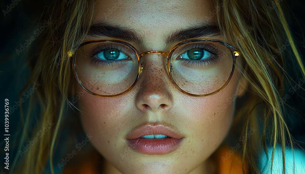 Portrait of Caucasian women looking at camera with eyeglasses generated by AI Portrait of Caucasian women looking at camera with eyeglasses generated by AI