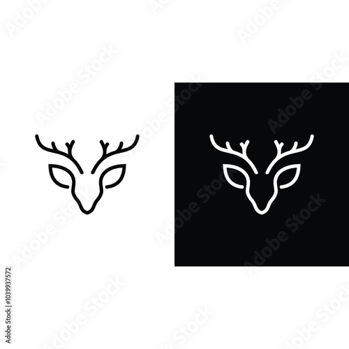 Deer head line art monogram  logo design  template 