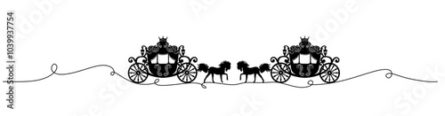 cinderella carriage silhouette line art vector