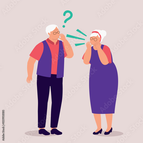 Black Elderly Wife Speaking Loudly To Her Elderly Husband With Hearing Difficulties. Presbycusis.