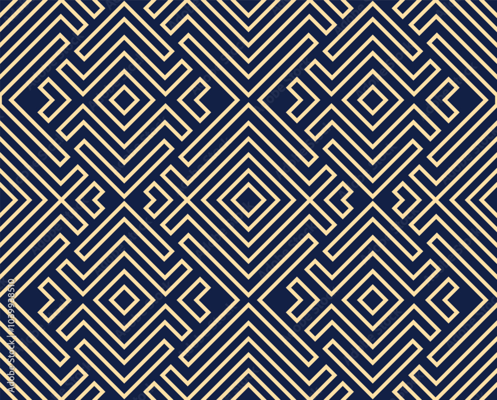 Abstract geometric pattern. A seamless vector background. Golden and dark blue ornament. Graphic modern pattern. Simple lattice graphic design Abstract geometric pattern. A seamless vector background. Golden and dark blue ornament. Graphic modern pattern. Simple lattice graphic design