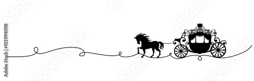 cinderella carriage silhouette line art vector