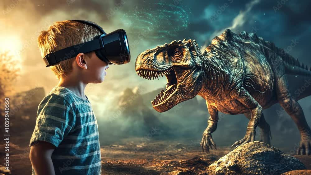 Child's Virtual Reality Encounter with Dinosaur