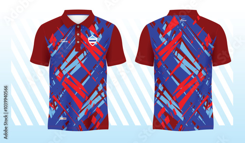 blue red polo sport shirt sublimation jersey template