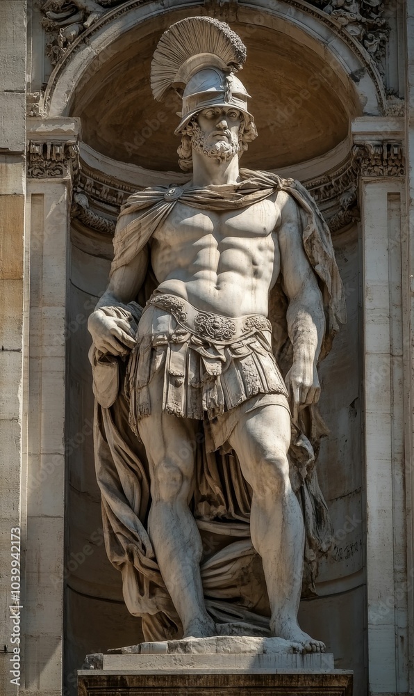 Roman soldier statue in architectural niche. Roman soldier statue in architectural niche.
