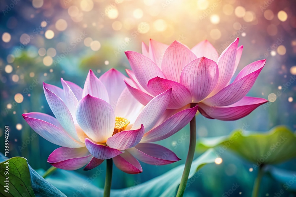Elegant Double Exposure of Pink Lotus Flowers for Wedding Decor and Backdrop Elegant Double Exposure of Pink Lotus Flowers for Wedding Decor and Backdrop