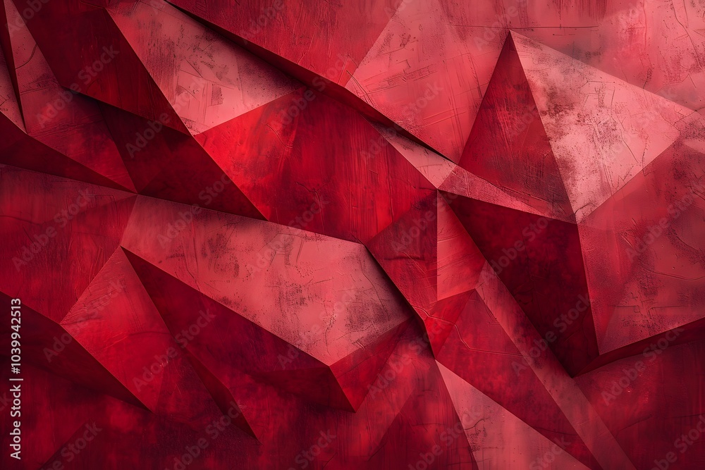 Abstract Red Geometric Background with Textured Facets Abstract Red Geometric Background with Textured Facets