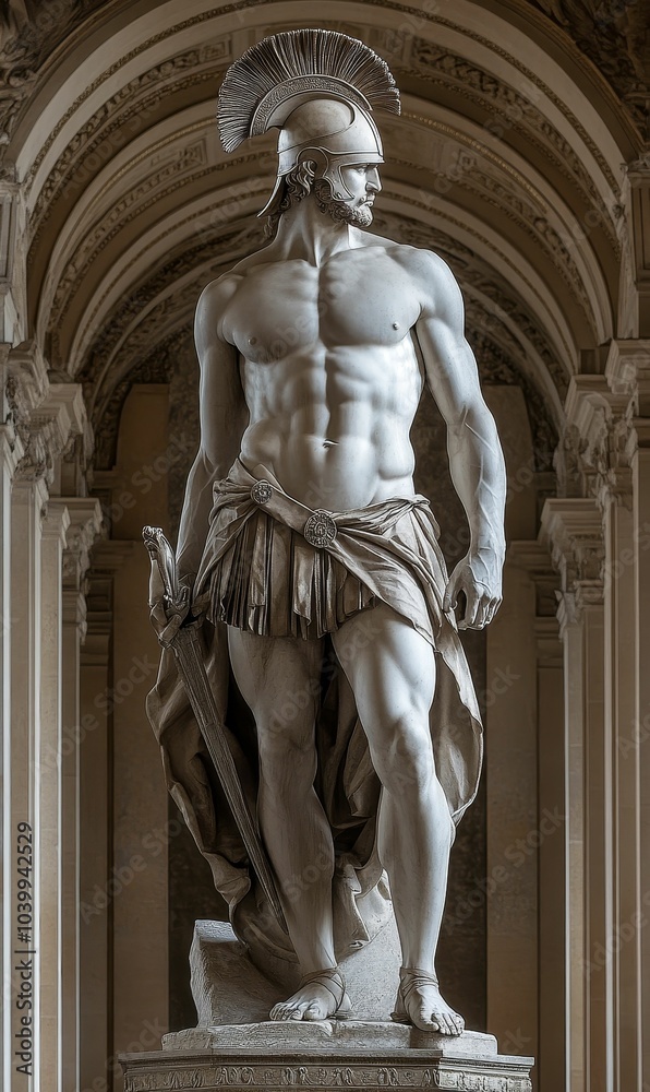 Obraz premium Marble statue of a Roman warrior.