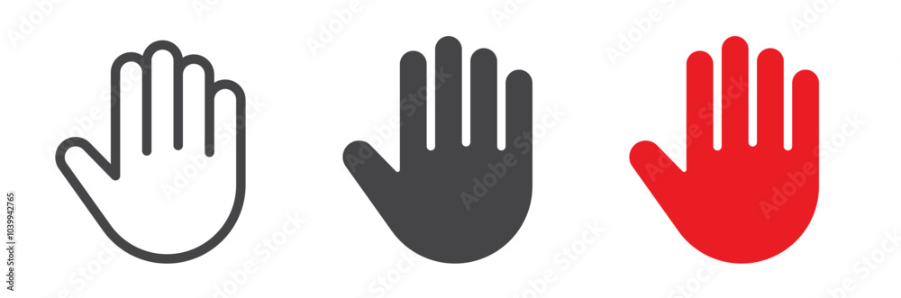 Obraz premium Hand icon set. Human palm, fingers, gesture, stop, imprint - stock vector.