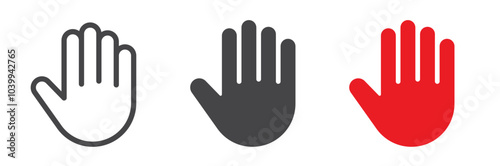 Hand icon set. Human palm, fingers, gesture, stop, imprint - stock vector.