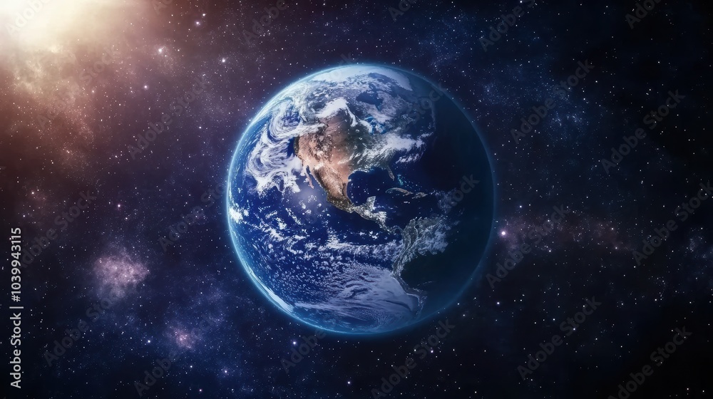 Naklejka premium Earth From Space: Stunning Night View With Stars & Galaxies