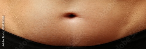 Abdominal Fat Accumulation Close-Up, showcasing skin folds and texture, emphasizing the human body's natural variations and health aspects. photo