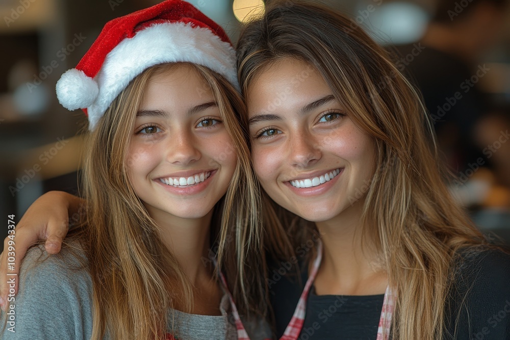 Greetings from a happy senior citizen with her daughter during the holidays Greetings from a happy senior citizen with her daughter during the holidays