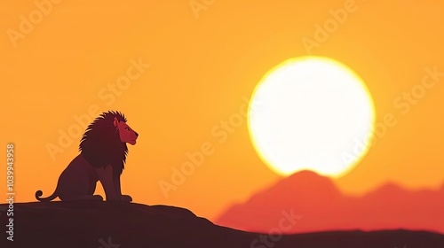 Majestic Lion Silhouette at Sunset Over African Savannah